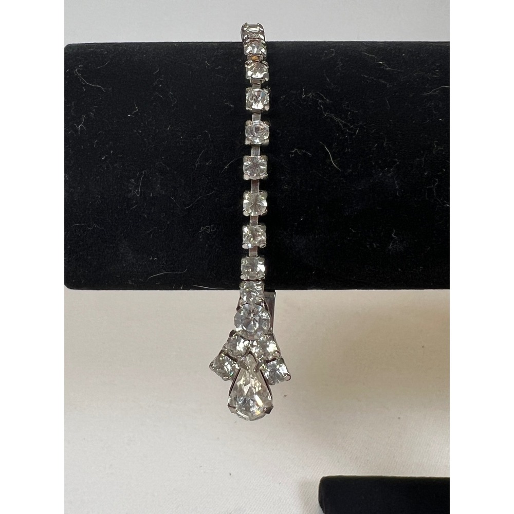 Vintage Bogoff Rhinestone Sweater Guard Cardigan Clip Silver Tone Crystal 6.25in